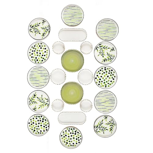 Juego de desayuno de 22 piezas para 12 personas, serie Stackable Tree de cerámica Kütahya, vajilla de lujo para servir desayuno y brunch Juego de desayuno de 22 piezas para 12 personas, serie Stackable Tree de cerámica Kütahya, vajilla de lujo para servir desayuno y brunch