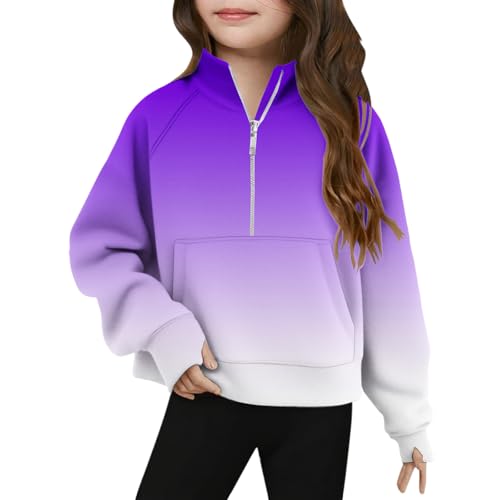 Girls Casual Half Zip Gradient Sweatshirt Loose Stand Collar T-Shirts Long Sleeve Boys Oversized Tee Tops for Kids 5-14 Years