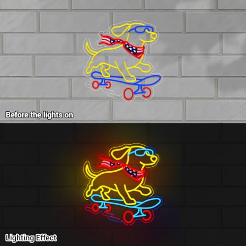 Image of Dachshund Skateboarding Neon Sign, Skateboard Dog Neon Signs for Wall Decor Cool LED Wall Art Decor, Dimmable Dog Lover Gift for Living Room, Bar, Shop, or Birthday Party (Dachshund -Blue)