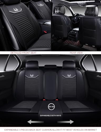 OASIS AUTO Car Seat Covers Full Set, Breathable Hybrid Faux Leather, Luxury Stylish Design Universal Fit for SUV, Sedan, Pick-up Truck, Interior Protectors (OS-008 Black)
