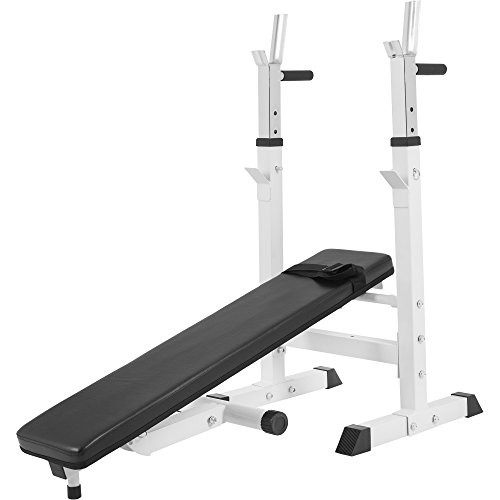 GORILLA SPORTS® Halterbank met legplank, dip-station, verstelbare hoogte en hellingshoek, inklapbaar, tot 200 kg, zwart of wit, drukbank, platte bank, multifunctioneel, trainingsbank - Image 8