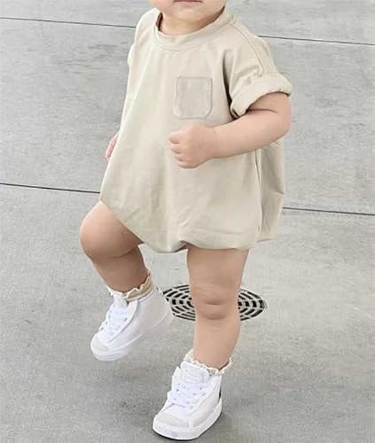 Hoanselay Newborn Infant Baby Boy Girl Basic Plain Pocket Short Sleeve Romper Bodysuit Tops Solid Summer Outfit Clothes (A-White, 6-12 Months) #TOP1