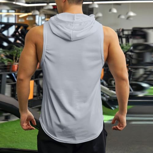 Mens Tank Top Lightweight Sleeveless Hoodie Muscle T-Shirt Summer Casual Cut Off Shirt Workout Running Gym Breathable Tee3