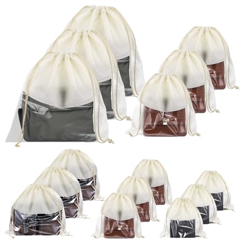 12 Pcs Dustproof Drawstring Bags for Handbags, Purse Dust Bags Non Woven Fabric Cloth Pouch Packing Organizer for Travel Dust Storage Bags Covers String Packing Organizer