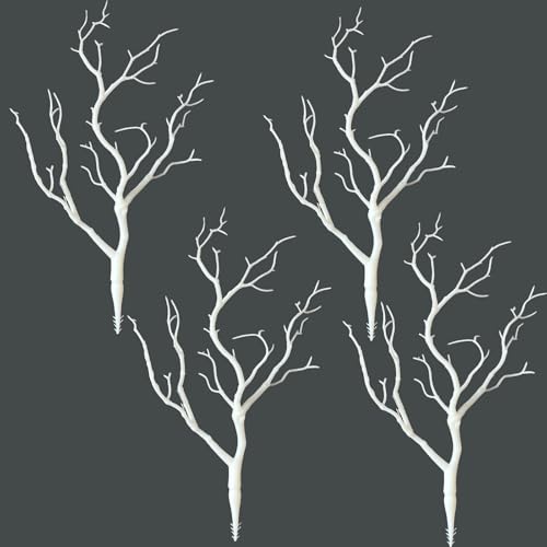 Threemonkys 13.8 inches Artificial Coral Branches Fake Antler Branches Small Branches for Home Decoration Flower Arrangement Wedding Christmas Halloween Festival (White 4PCS)