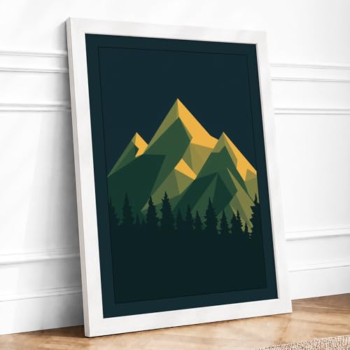 Image of Mountain Geometry Geometric Framed Wall Art Print A2 White Frame
