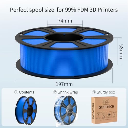 Image of GEEETECH Blue PLA Filament 1.75mm 1KG, Neatly Wound 3D Printer Filament Dimensional Accuracy + /- 0.02mm, 1000g Spool(2.2lbs) 3D Printing Filament Fits Most FDM 3D Printers