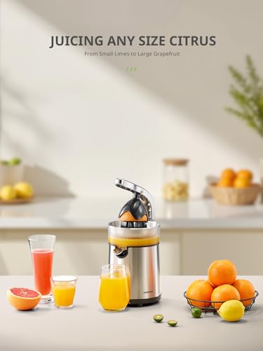 Image of Electric Citrus Juicer Squeezer, Orange Juicer with Two Interchangeable Cones, Suitable for orange, lemon and Grapefruit, Brushed Stainless Steel, Easy to Clean and Use (Stainless Steel)