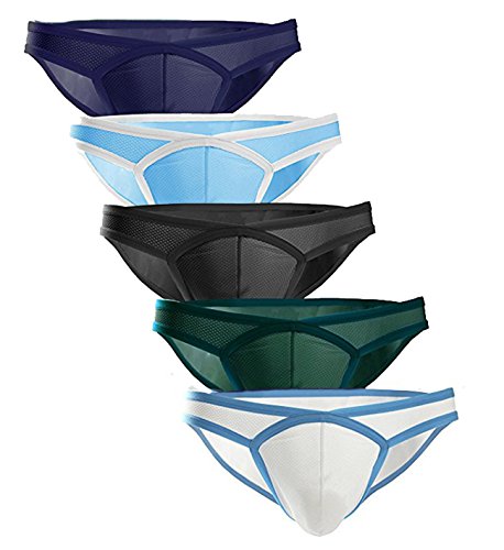 Leories Mens Sexy Micro Mesh Briefs Soft Breathable Bulge Pouch Underwear S 5-Pack