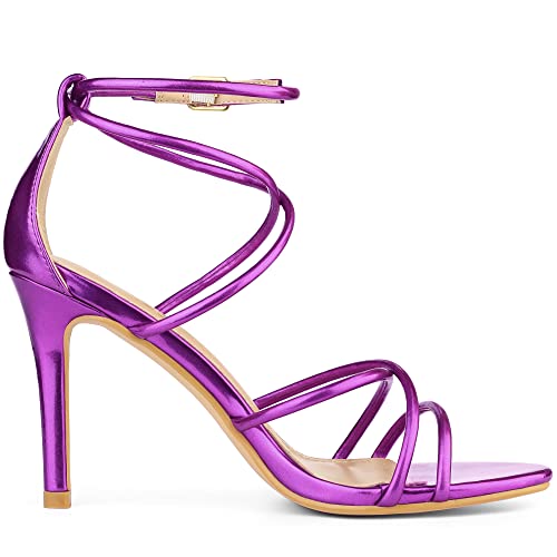 Allegra K Allegra K Women's Open Toe Strappy Straps Stiletto Heel Purple Sandals 6 M US