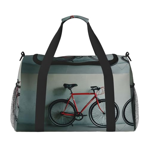 Bolsa de viaje con patrón de bicicleta retro, bolsa de compras grande, reutilizable, bolsa de vacaciones, bolsa deportiva con correa cruzada ajustable