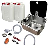 XENPER®️Kit Fregadero Camper Mediano con Tapa GARRAFAS A Elegir – Ideal para Kit Camper Furgoneta, Lavabo Caravana y Cocina Camper, Ideal para Muebles Camper (Grifo Lado Izquierda, 2 GARRAFAS 10L)