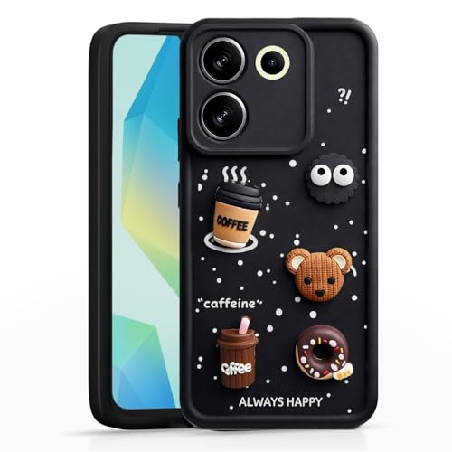 Image of Bintage Cute Fun Taddy| 3D Ball Bear| Donut| Coffee Rubber Case Full Body & Camera Protection Back Cover Compatible for Tecno Camon 20 Pro 5G - Black