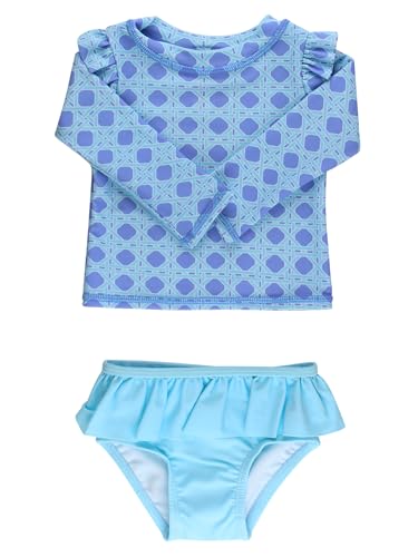 Image of RuffleButts Baby Girls Modern Skirted Rash Guard Bikini - UPF 50+ Sun Protection Swimsuit