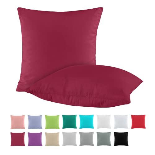 Double Pack Cotton Renforcé Cushion Cover Pillowcases 80 x 80 cm Available in Many Modern Colours, 100 % Cotton, bordeaux, 80 x 80 cm