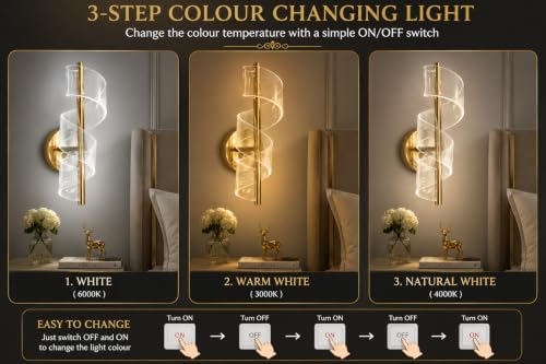 Image of FILLISKA Luxurious Acrylic Crystal Wall Lamp with Adjustable Colour Changing Function, Elegant Finish (FrenchGold Twister-3022)