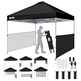 CROWN SHADES 10x10 Pop up Canopy Tent Instant Canopy with 150D Silver Coated Fabric Including 2 Half Sidewalls, 4 Ropes, 8 Stakes, 4 Weight Bags, STO 'N Go Bag, Black
