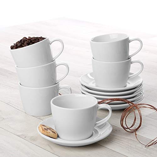 Holst Porzellan KT 004 SET 12 Porzellan Kaffeetasse 22 cl mit Untere Set 12-tlg, 14 x 7 cm 0,22 l, weiß