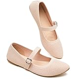 BABUDOG Mesh Ballet Flats for Women,Women's Mary Jane Flats with Buckle Strap,Black Nude Foldable Flats Shoes for Women,Comfortable Dress Shoes(Nude.US9)