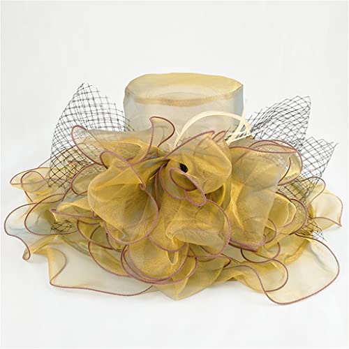 Chapeau d'été pour femme avec grand bord anti-UV et gaze en organza chic