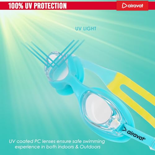 Image of AIRAVAT Hydro 1027 Swimming Goggles, Adjustable Pool Goggles For Adult, Youth, Boys & Girls, Optic Quality Poly carbonate Lenses, 100% UV Protection Anti-fog Coated, Ultra Durable (Light Blue)