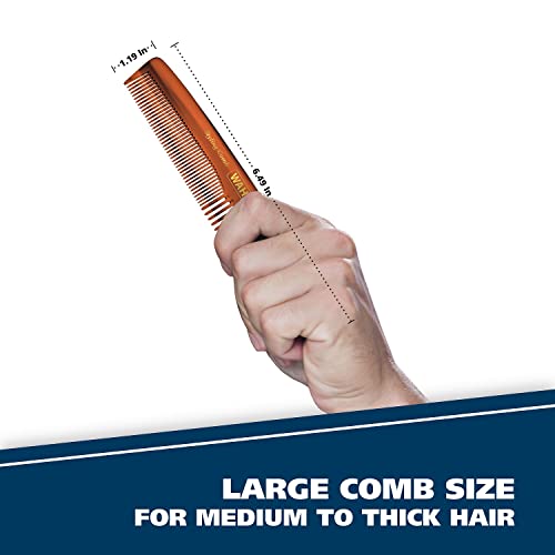 Wahl Beard, Mustache, & Hair Styling Comb For Men's Grooming - Handcrafted & Hand Cut With Cellulose Acetate - Smooth, Rounded Tapered Teeth - Model 3328 #TOP4