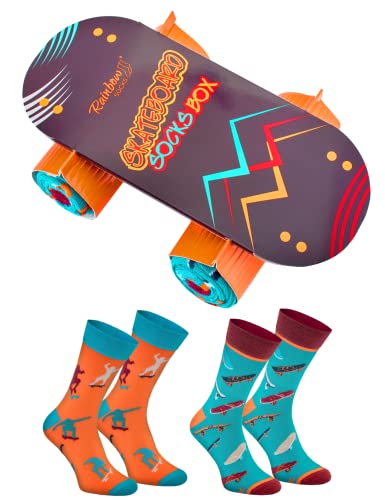 Rainbow Socks - Damen Herren Skateboard Skate Lustige Socken Box - 2 Paar - Größen EU 41-46