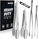 Eddeas Tongs For Cooking - Heat Resistant 600 Degrees, All Metal Kitchen Tweezers Tongs, Heavy Duty Stainless...