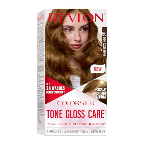 ColorSilk Tone + Gloss + Care Demi Permanent Hair Color, Dye Kit with Leave-In Scalp and Haircare Serum, 2x Shinier, 4x Stronger, 6G Light Golden Brown, 4.5 fl oz