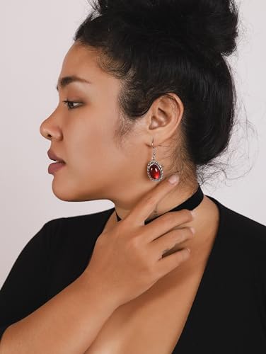Sacina Teardrop Red Dangle Earrings, Vintage Gothic Earrings, Goth Costume Jewelry, Christmas Jewelry Gift for Women4