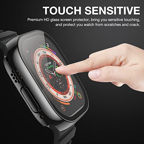 Image of Case Compatible with Apple Watch Ultra 49mm with Built-in Tempered Glass Screen Protector, All-Around Ultra-Thin Bumper Full Cover Hard PC Protective Case for iWatch, Black