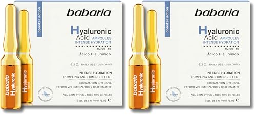 Babaria - Acido Hialuronico en Ampollas Flash Efecto Lifting Inmediato | Hidratante Facial | Ácido Hialurónico | Peeling Facial | Exfoliante Facial Antiedad | Skincare Hombre y Mujer (Paquete de 2)