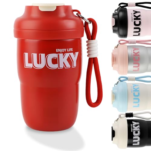 Lvjkes Termo cafe para llevar, 450ml Vasos termicos frio y calor acero inoxidable, Antideslizante y a prueba de fugas, Calor 6h y frío 3h, Para viajes, gimnasio, conducción, oficina (Rojo)