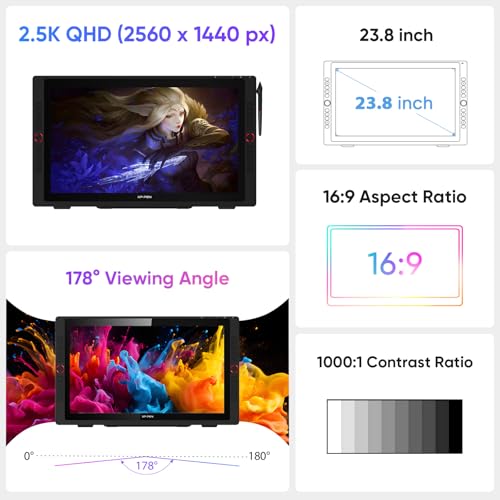 Image of XPPen Artist 24 Pro 2.5K QHD Drawing Tablet with Screen,16.7M Colors Graphics Tablet with 8192 Pen Pressure Battery-Free Tilt Stylus & 20 Shortcut Keys for Windows, Mac, Chrome, Linux, 23.8 inch