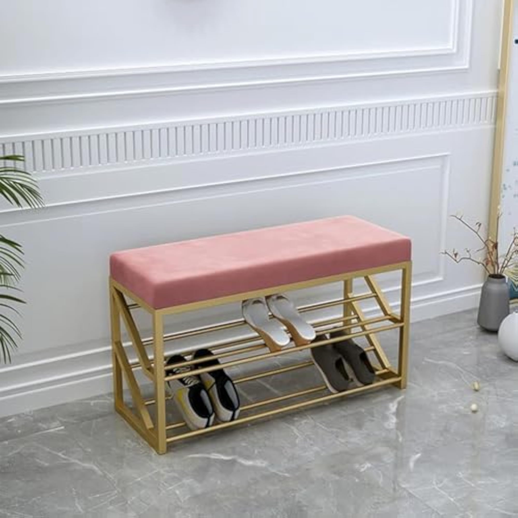 Shoe Bench, 2 Tier Entryway Shoe Storage Rack, Upholstered