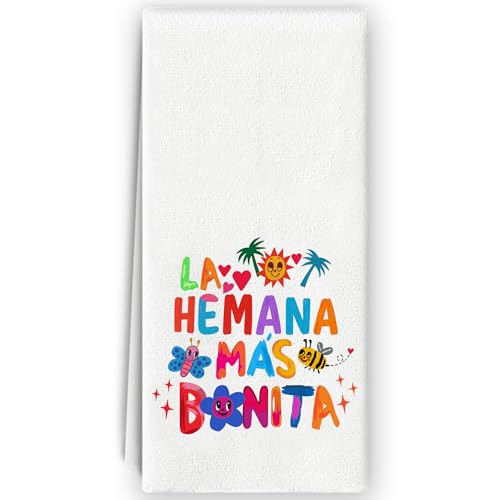 Bnzolyoia Sister Gifts Dish Towels - Hermana BFF Gifts, Spanish Bestie Buddy Gifts, Best Sister Ever La Herman Más Bonita Microfiber Hand Towels for Bathroom Kitchen Decorative 16x24