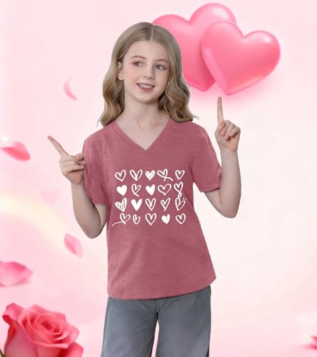 Image of LAZYCHILD Kids Valentine Shirt Girls Valentines Day Shirts Heart Graphic Long Sleeve Striped Tee Tops 5-14 Years