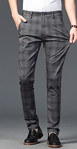 utcoco Men Casual Plaid Slim Fit Straight Stretch Dress Pants3