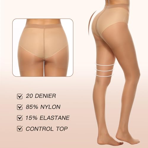 MANZI 6 Pairs 20D Women's Sheer Tights Ultra Thin High Waist Pantyhose Thigh Stockings4