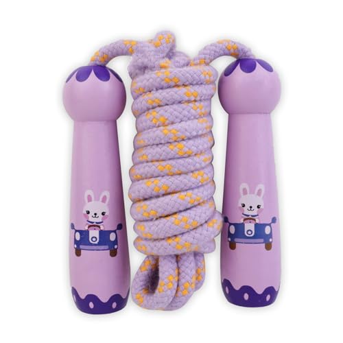 Homello Jump Rope for Kids - Wooden Handle - Adjustable Cotton Braided Fitness Skipping Rope for Toddler Fitness Workout Exercise Outdoor Activity