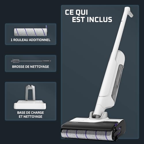 Rowenta X-Clean 10, Aspirateur Laveur sans fil, Design Plat 180°, Auto-Nettoyage et séchage 65°C, Autonomie 60min, Parfait pour Tâches Tenaces et Poils d’Animaux GZ7540WO, Blanc