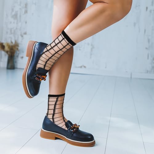 5Pairs See-Through Sheer Socks Women Ankle, Summer Thin Fishnet Glass Mesh Dress Socks for Women(Spotted,Plaid,Pure Transparent,Horizontal Stripes,Vertical Stripes4