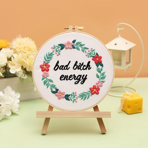Image of Louise Maelys Funny Quote Embroidery Kit for Beginners Floral Wreath DIY | Designed for Fun, Cross Stitch Kits Feature Floral Patterns. Needlepoint Kit for Beginners and Adults to Make Handmade Crafts