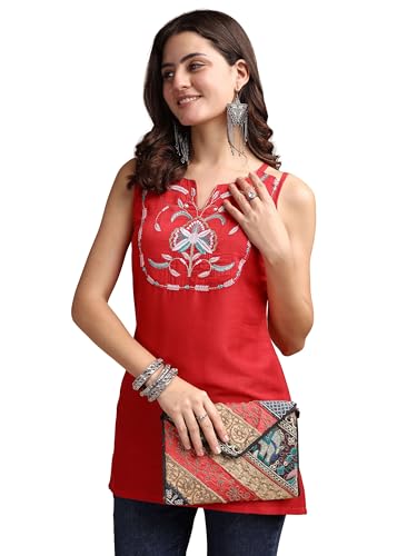 Image of EthnicJunction Women's Bottle Green Cotton Silk Yoke Embroidery Shoulder Strpe Straight Short Kurti | Regular Fit Kurti |Navratri speical Kurti
