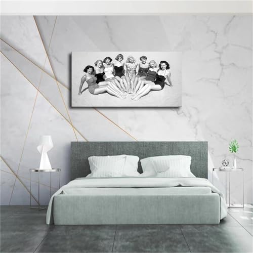 Vintage Black and White Poster Beach Girl Swimsuit Bikini Poster Man Cave Canvas Art Poster and Wall Art Picture Print Modern Family Bedroom Decor (Framed,16x32inch)3