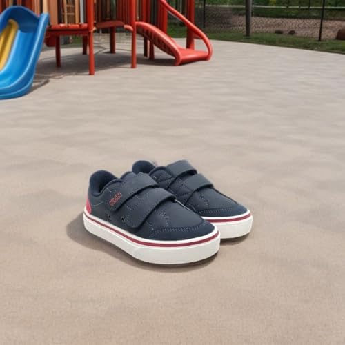Tênis Casual Masculino Infantil Velcro Escolar Passeio Festa Cor:marinho/vermelho;tamanho:30