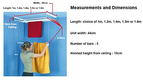 Tropik Home Ceiling Pulley Clothes Airer, Dryer, Drying Rack, 7m Drying Capacity, set of 5 Rods / 150CM (59") each - Image 3