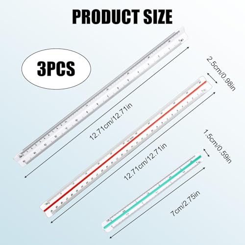 3 Stück Maßstab Lineal Dreikant, Architektur Lineal Dreieckiger, 1:20, 1:25, 1:50, 1:75, 1:100, 1:125, 1:200, 1:250, 1:300, 1:400, 1:500, Maßstabslineal 30 cm für Architekt, Technische Zeichner