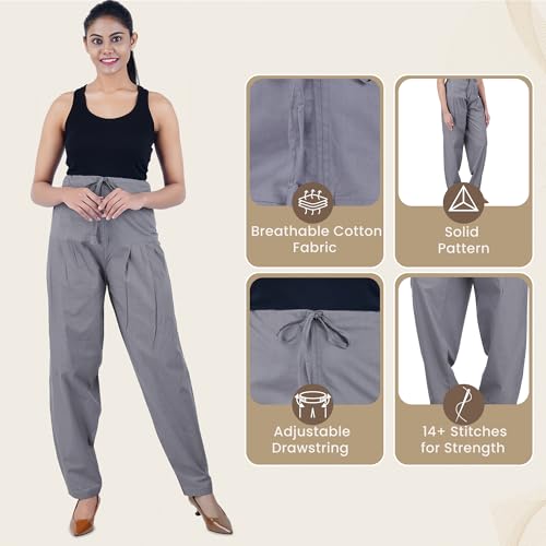 Image of Happy Bunny Salwar Pant for Women, Fine Cotton Ethnic Trousers with Drawstring Waist, Comfortable Daily, Office & Casual Wear Bottoms
