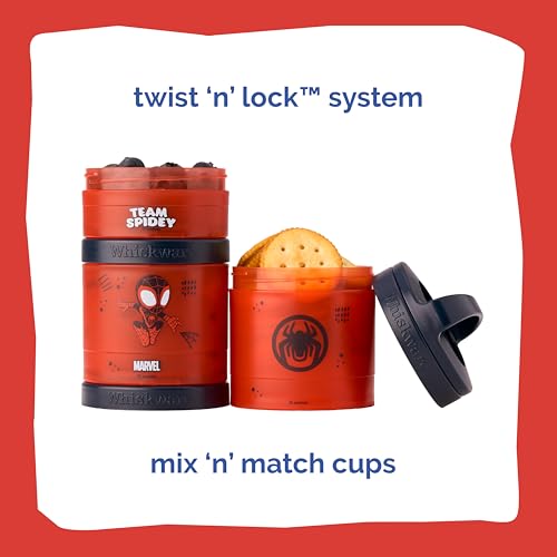 Image of Whiskware Spider-Man Team Spidey Stackable Snack Containers for Babies, Kids, and Toddlers, 3 Stackable Snack Cups for School or Travel, Cupholder Friendly, Miles Morales
